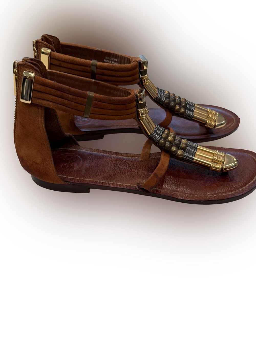 Tory Burch Carla Flats Beaded Leather Sandals Gladiator Style size 8 RARE